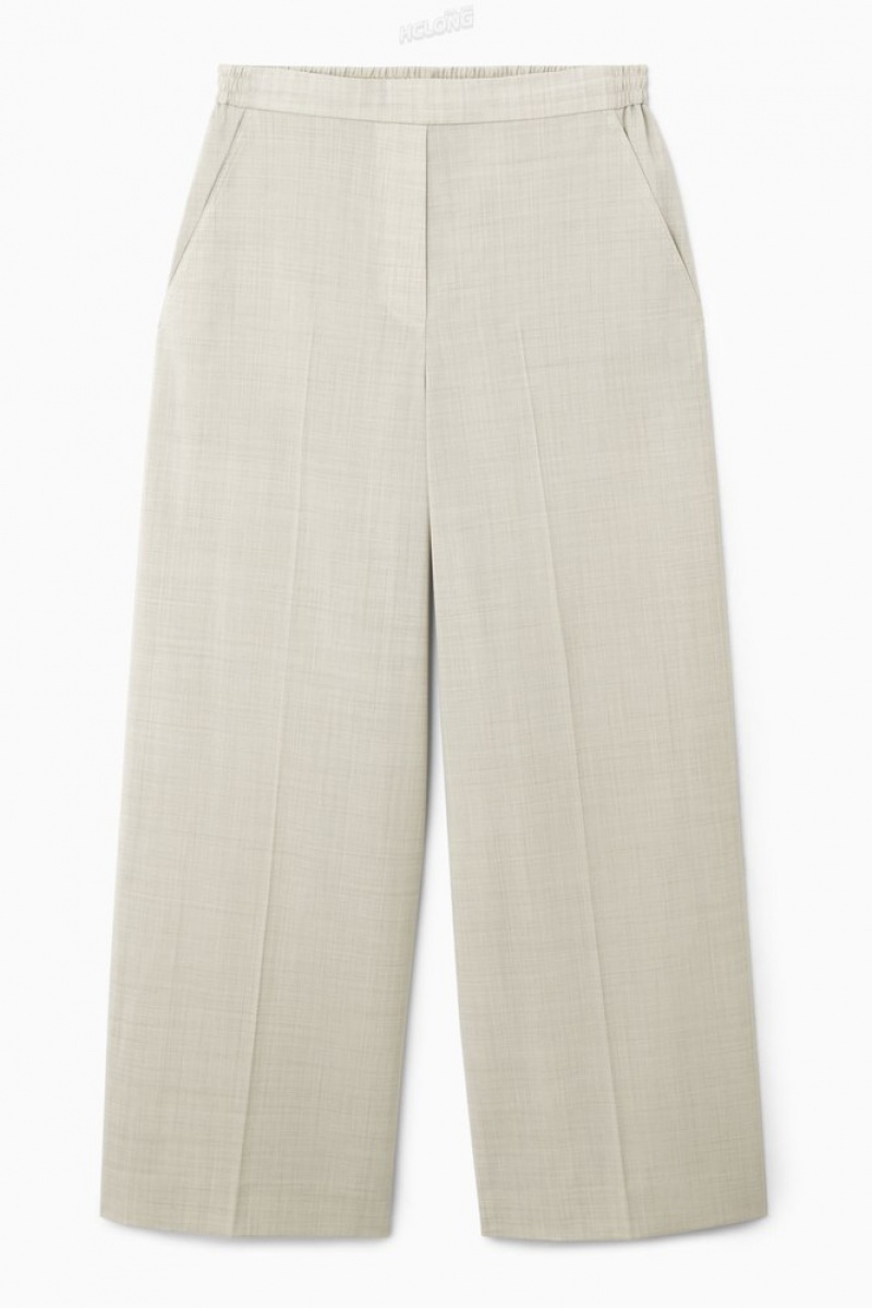 COS Voluminous Wide-Leg Wool Pants Women's Pants Light Beige | QJ08-S7QR