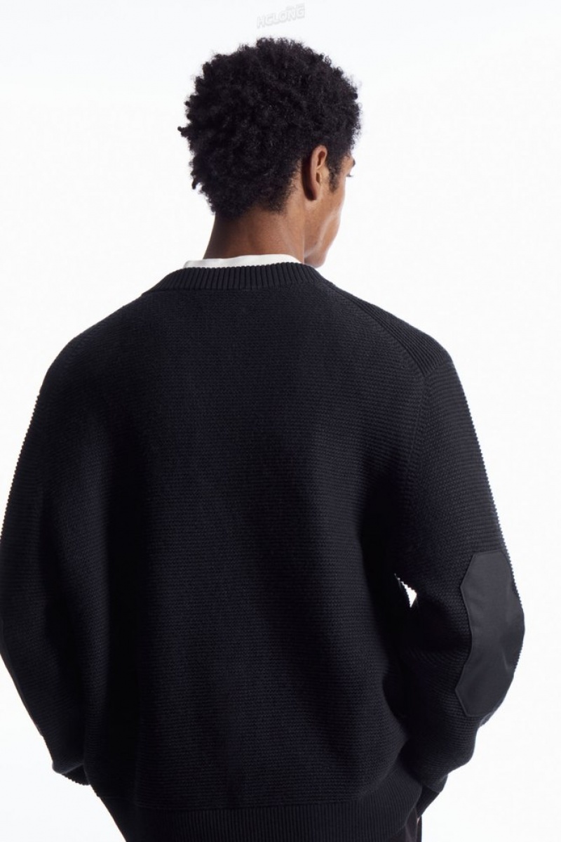 COS Waffle-Knit Henley Sweater Men's Sweaters & Cardigans Navy | UL88-S9JK