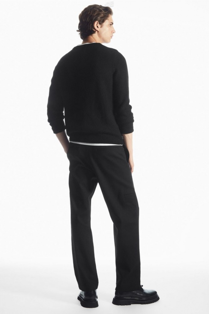 COS Waffle-Knit Pure Cashmere Jumper Men's Knitwear Black | WU48-B7CQ