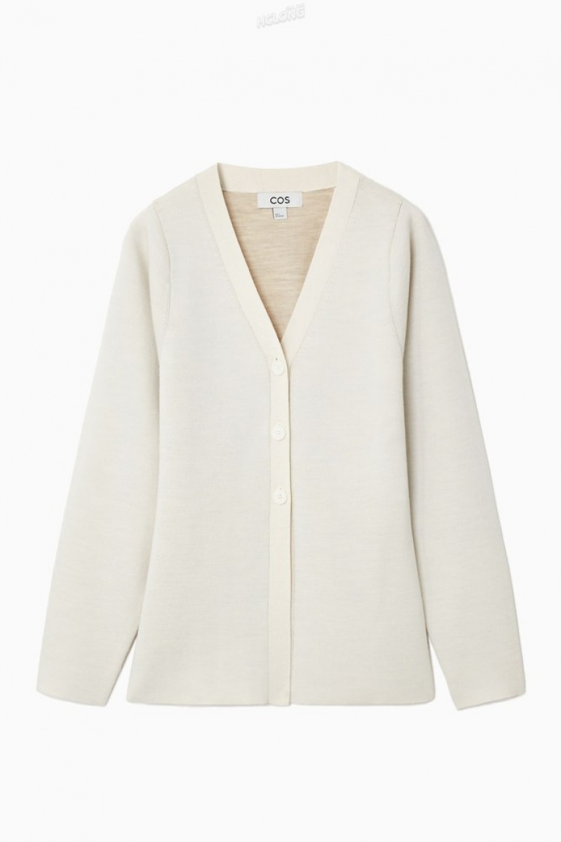 COS Waisted Double-Faced Wool Cardigan Women's Sweaters & Cardigans Off-White | EM10-E7VU