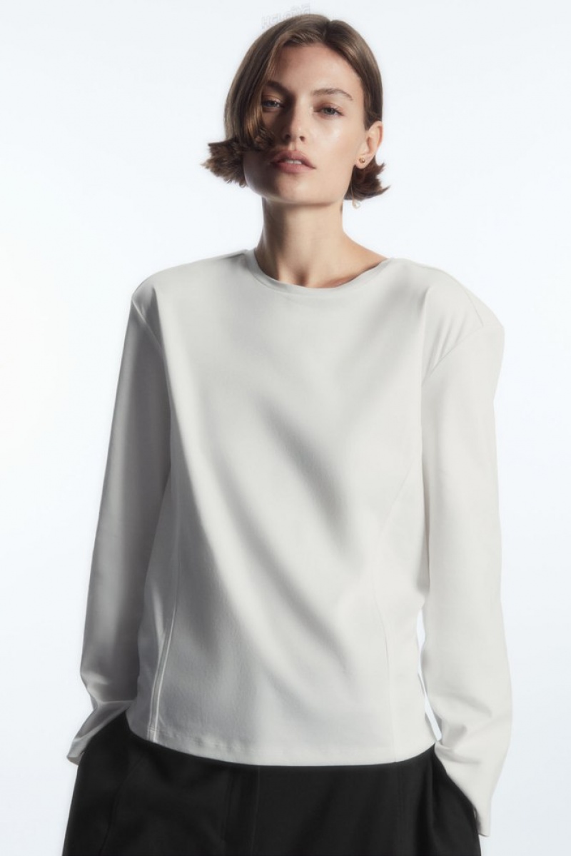 COS Waisted Long-Sleeved Top Women's Tops White | TU56-M4LM