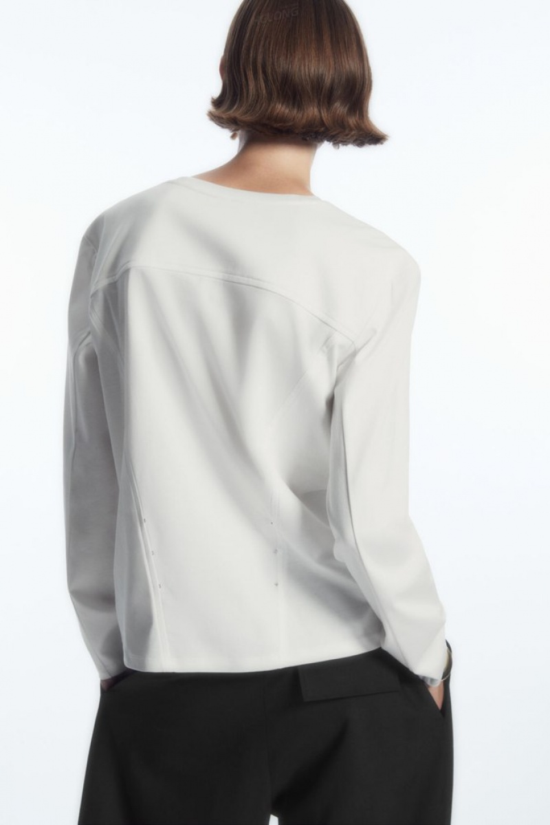 COS Waisted Long-Sleeved Top Women's Tops White | TU56-M4LM