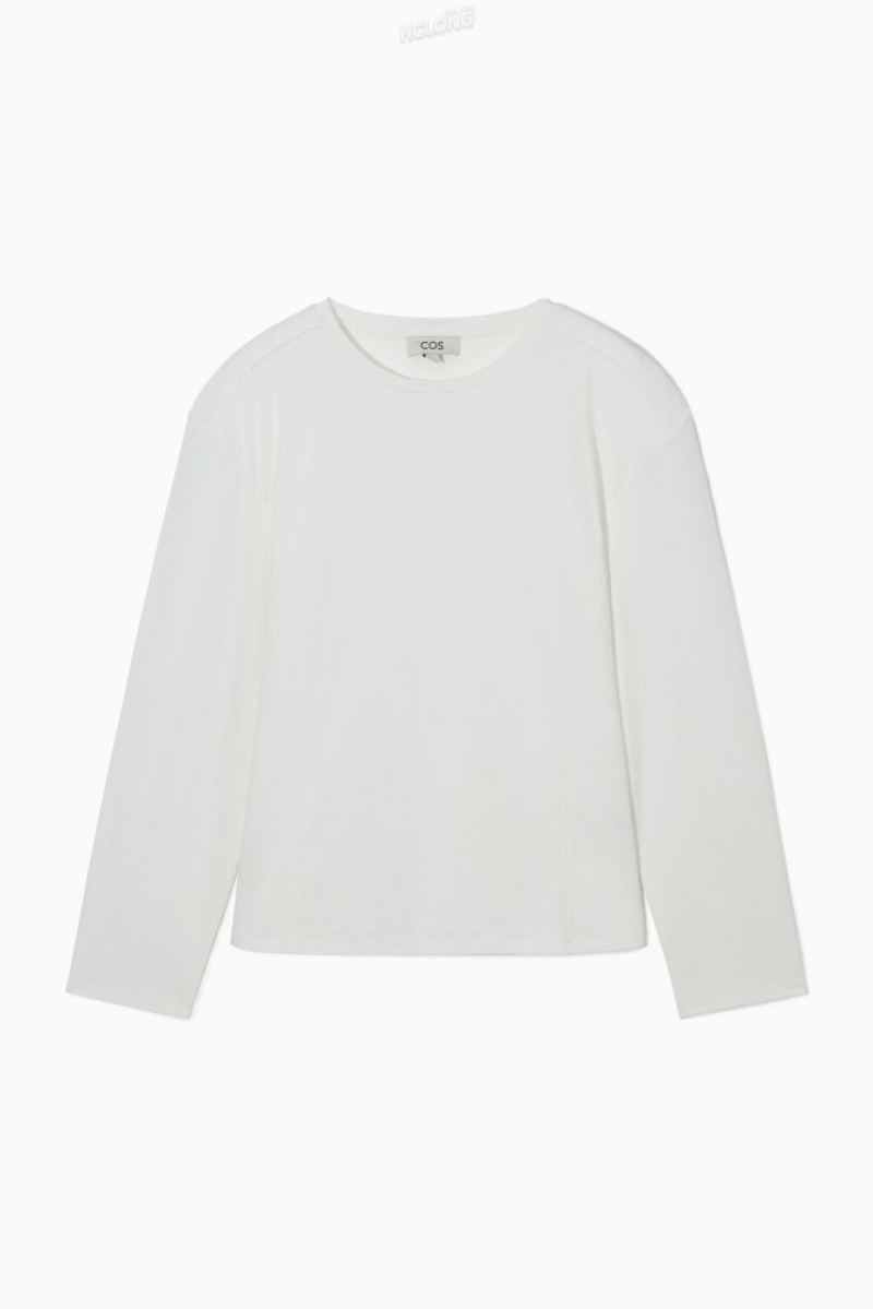 COS Waisted Long-Sleeved Top Women's Tops White | TU56-M4LM