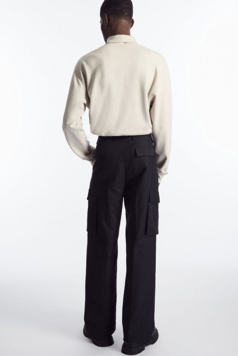 COS Wide-Leg Cargo Pants Men's Pants Black | YP97-P0XC