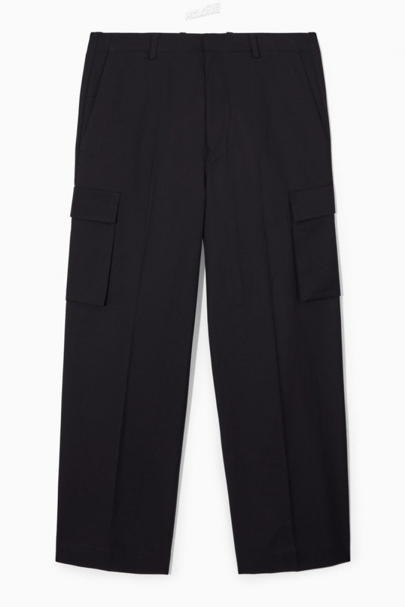 COS Wide-Leg Cargo Pants Men's Pants Black | YP97-P0XC