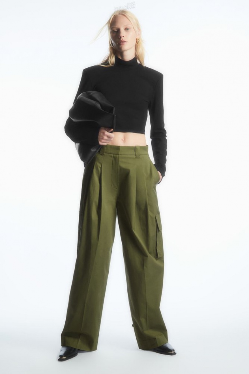 COS Wide-Leg Cargo Trousers Women's Trousers Khaki | UB86-Q7CY