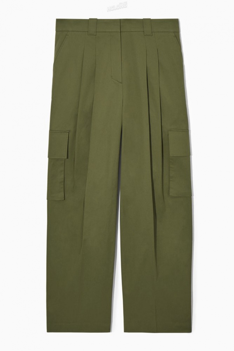 COS Wide-Leg Cargo Trousers Women's Trousers Khaki | UB86-Q7CY