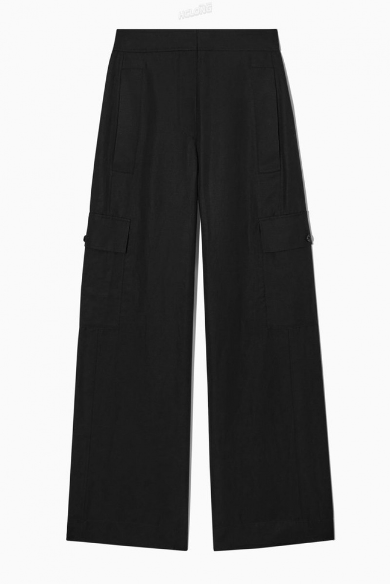 COS Wide-Leg Linen-Blend Cargo Pants Women's Pants Stone | DF91-C8FA