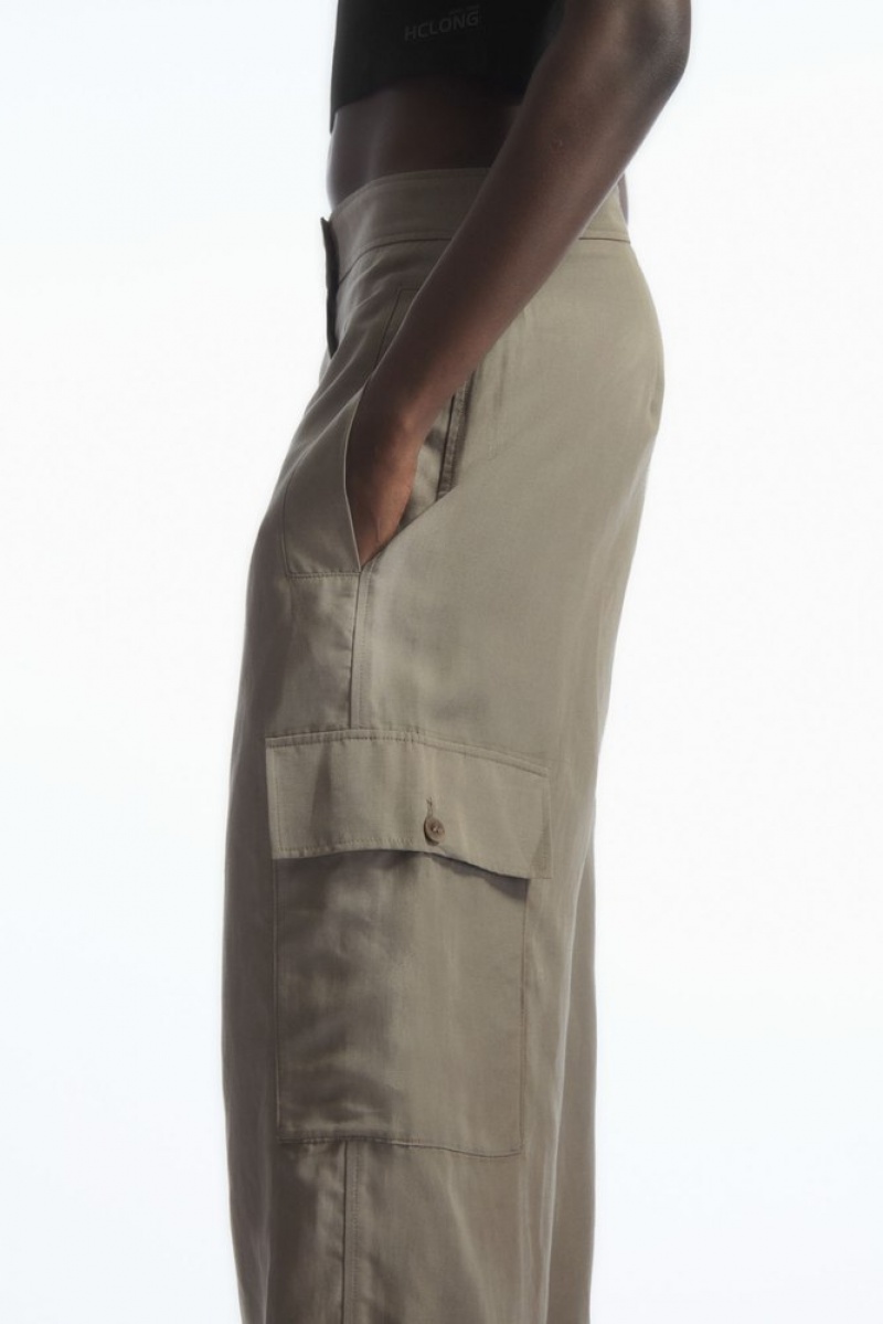 COS Wide-Leg Linen-Blend Cargo Pants Women's Pants Stone | KZ26-T1FJ