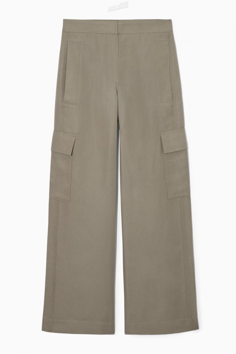 COS Wide-Leg Linen-Blend Cargo Pants Women's Pants Stone | KZ26-T1FJ