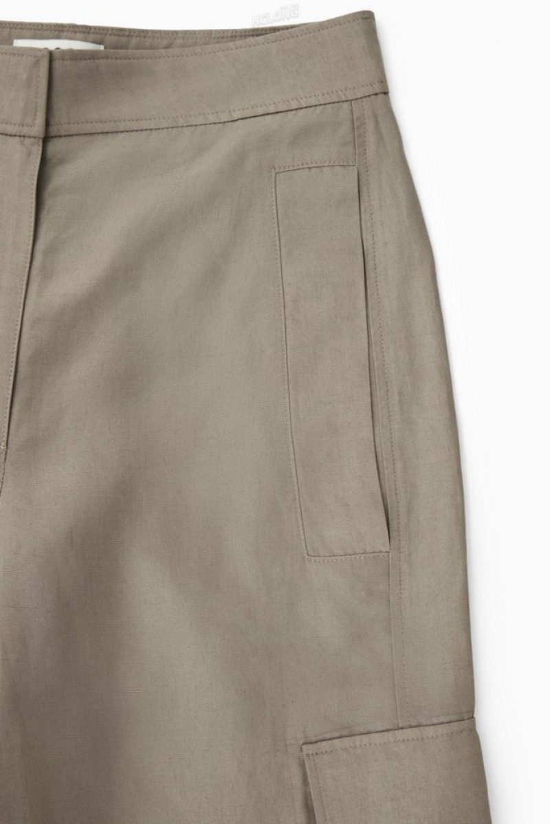 COS Wide-Leg Linen-Blend Cargo Pants Women's Pants Stone | KZ26-T1FJ