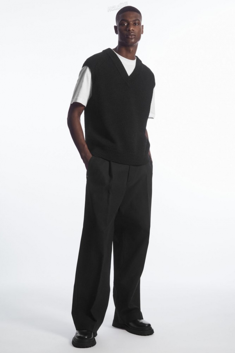 COS Wide-Leg Pleated Utility Pants Men's Pants Black | KI44-P6XU