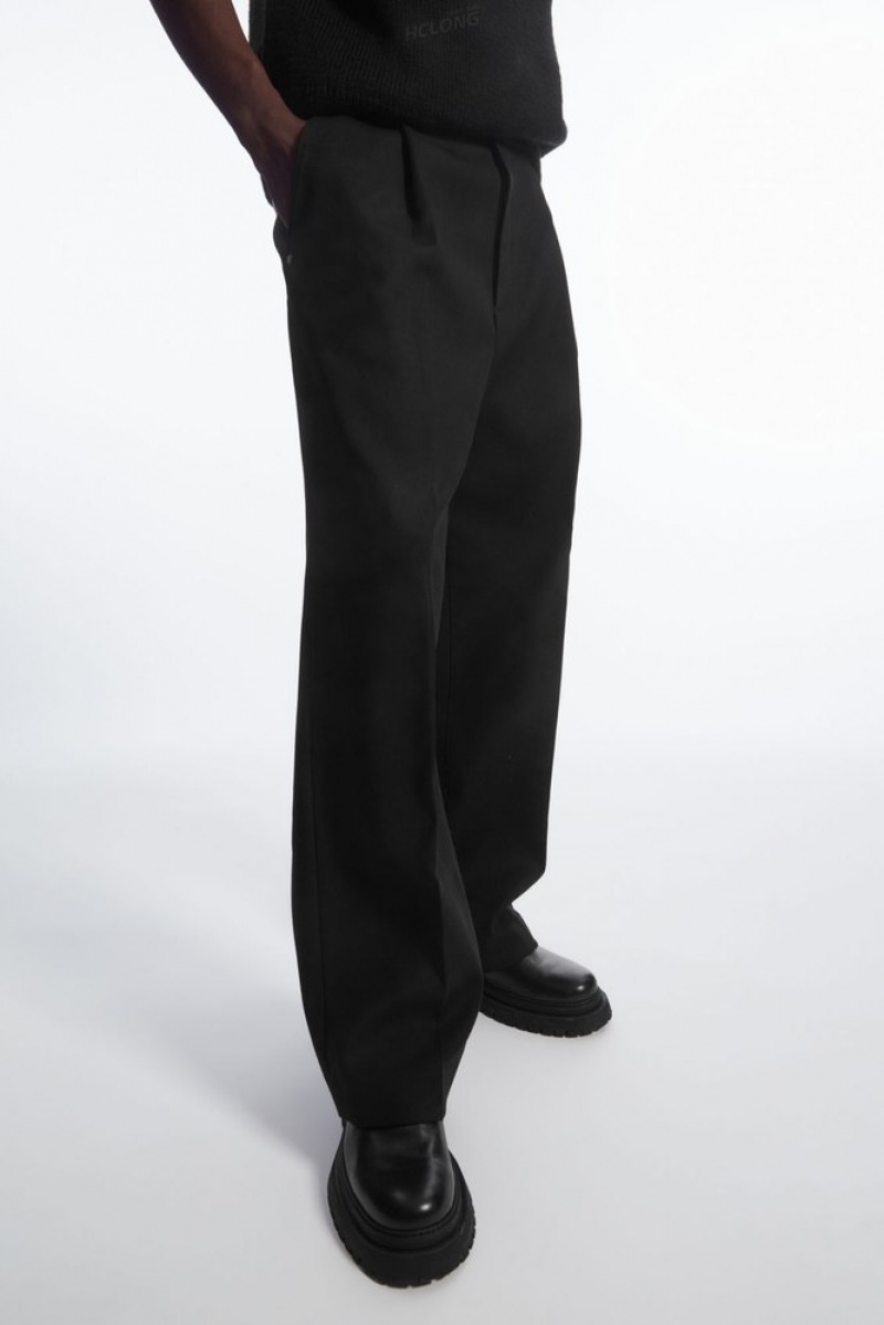 COS Wide-Leg Pleated Utility Pants Men's Pants Black | KI44-P6XU