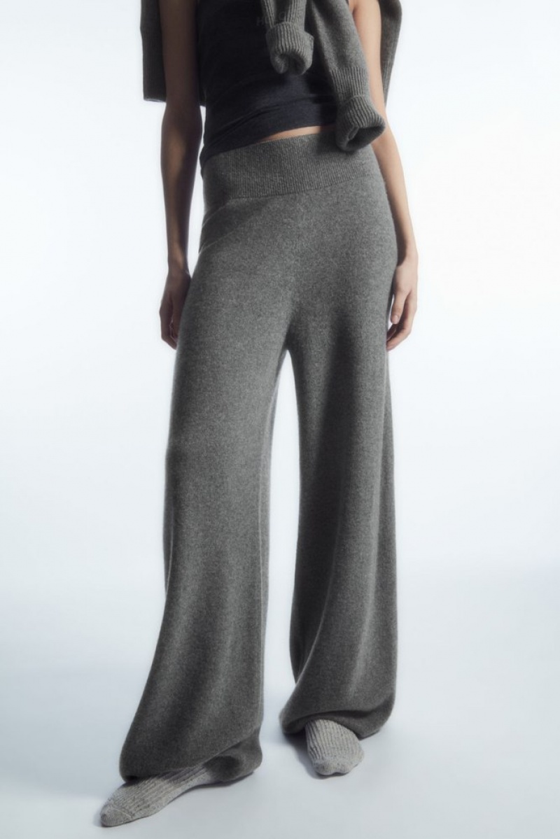 COS Wide-Leg Pure Cashmere Pants Women's Pants Gray | QZ75-X0HZ