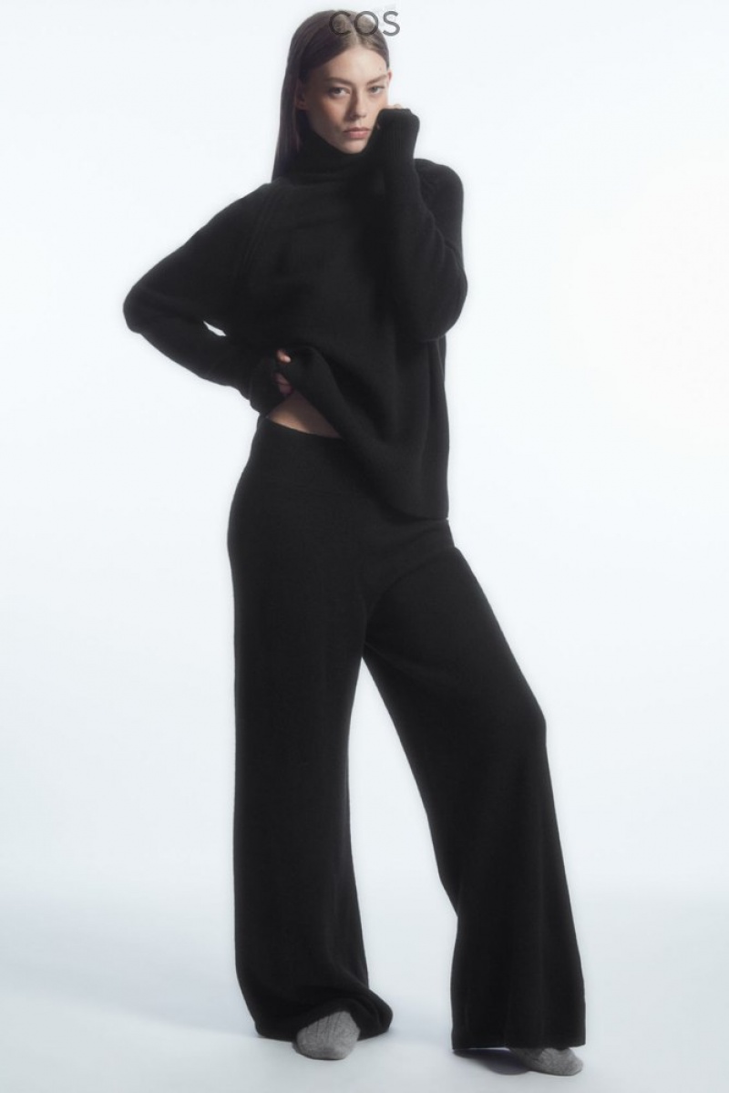 COS Wide-Leg Pure Cashmere Trousers Women's Trousers Black | XZ12-H3KV