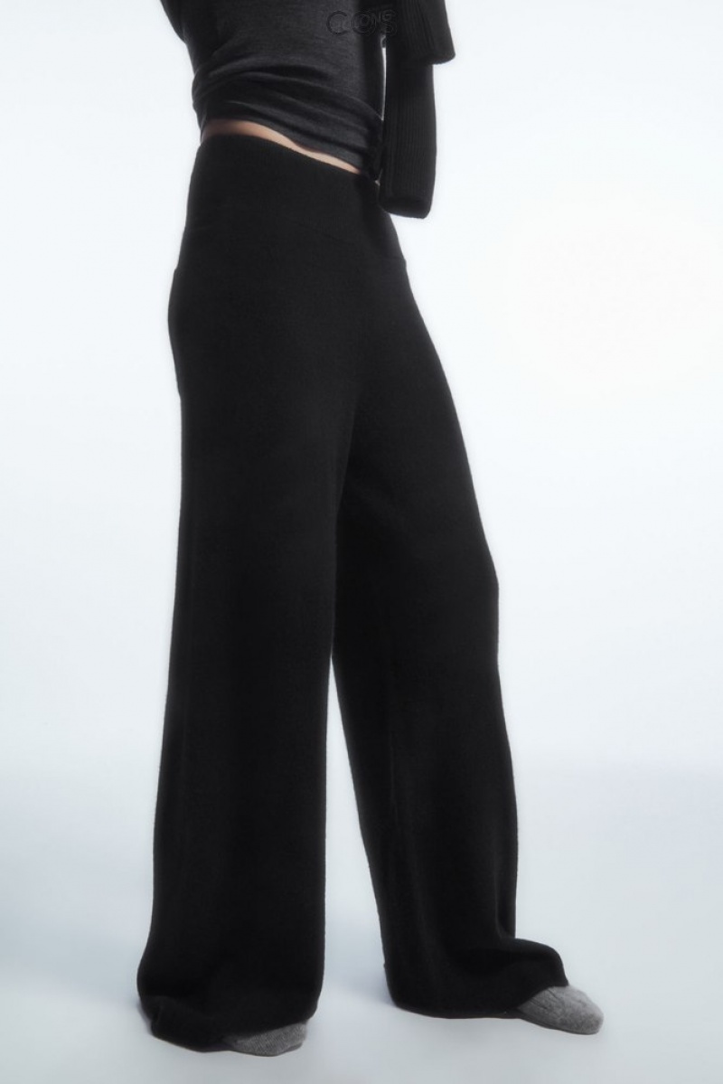 COS Wide-Leg Pure Cashmere Trousers Women's Trousers Black | XZ12-H3KV