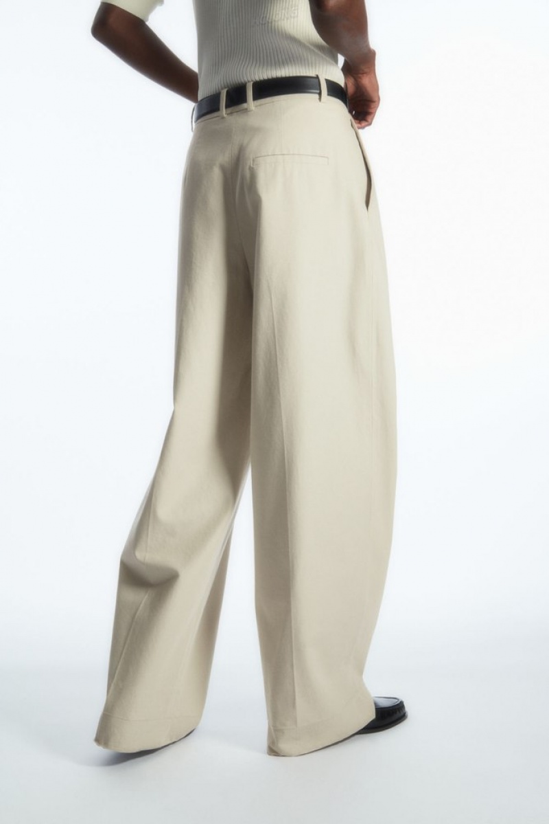 COS Wide-Leg Tailored Trousers Women's Pants Beige | MC55-V2ON