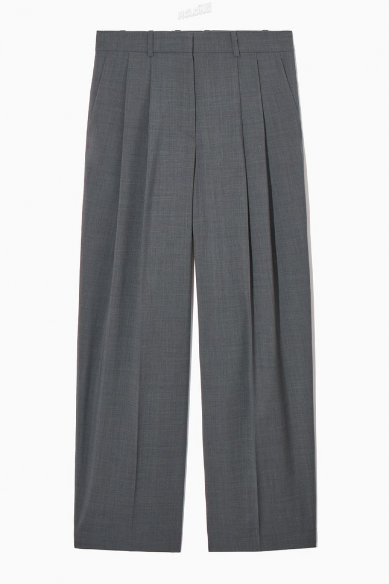 COS Wide-Leg Tailored Wool Pants Women's Pants Navy | UE66-M8LF