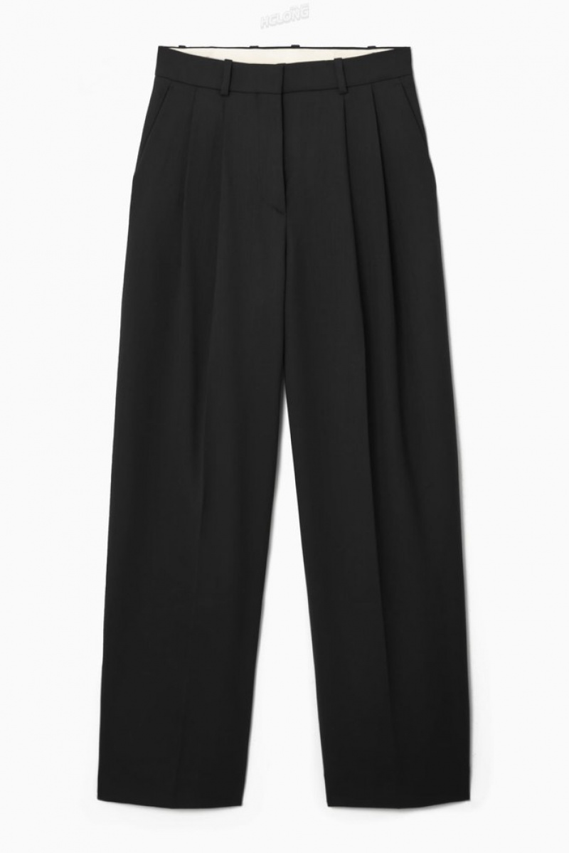 COS Wide-Leg Tailored Wool Pants Women's Pants Navy | OP11-Q6HD