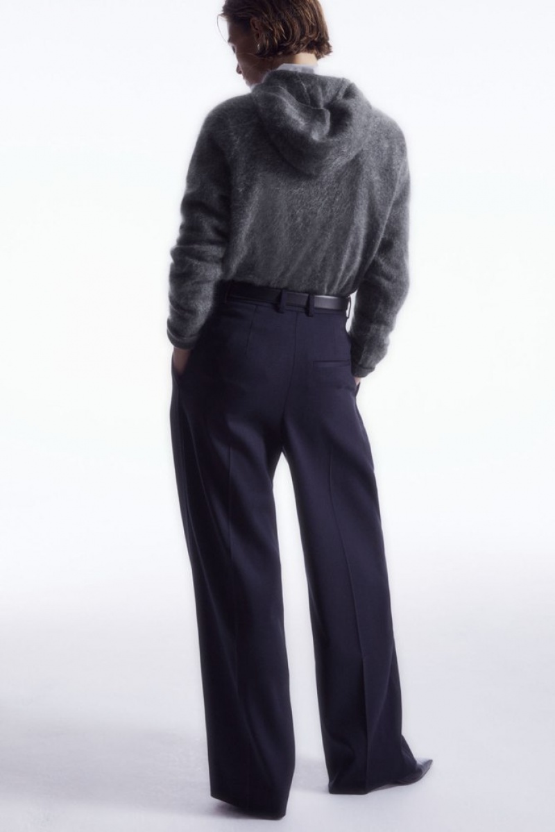 COS Wide-Leg Tailored Wool Pants Women's Pants Navy | JA70-O0XL