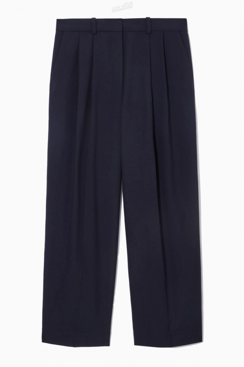 COS Wide-Leg Tailored Wool Pants Women's Pants Navy | JA70-O0XL