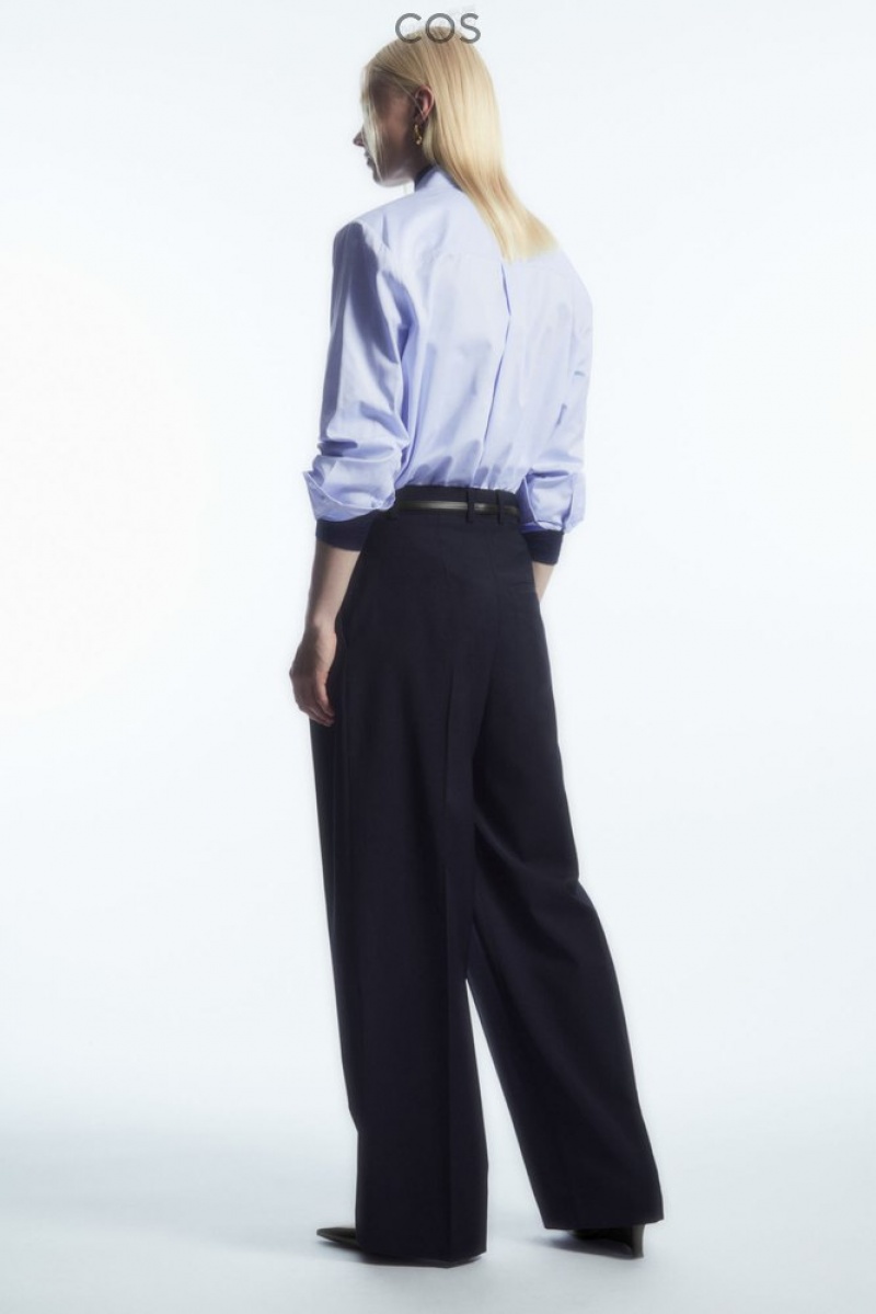 COS Wide-Leg Tailored Wool Pants Women's Pants Navy | XW03-T0BN