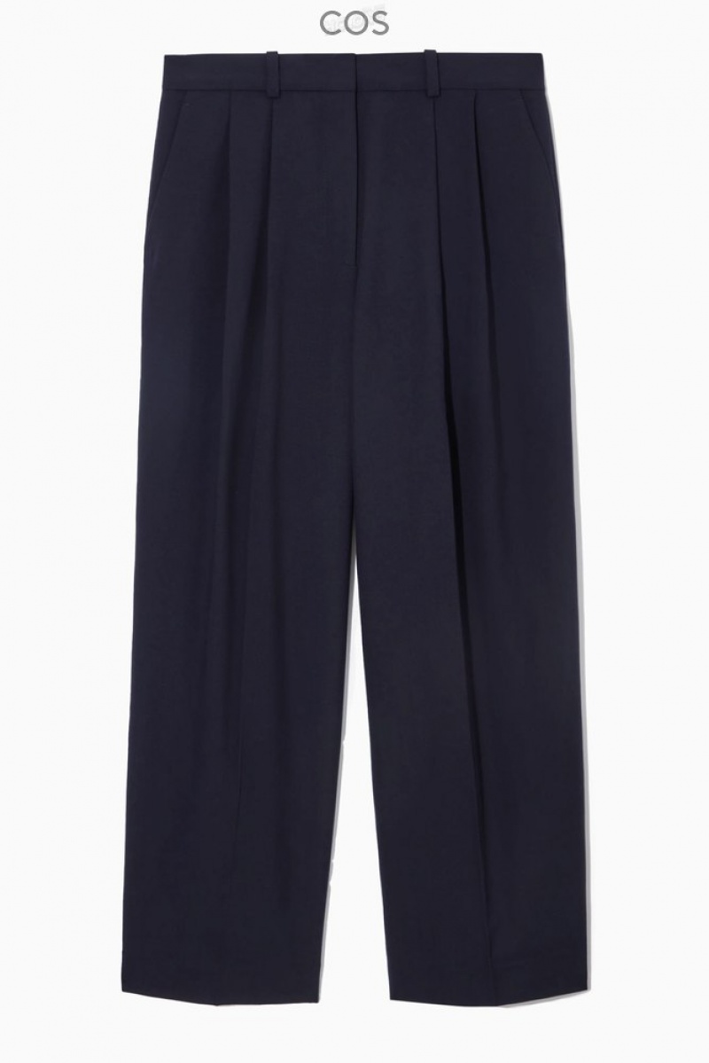 COS Wide-Leg Tailored Wool Pants Women's Pants Navy | XW03-T0BN