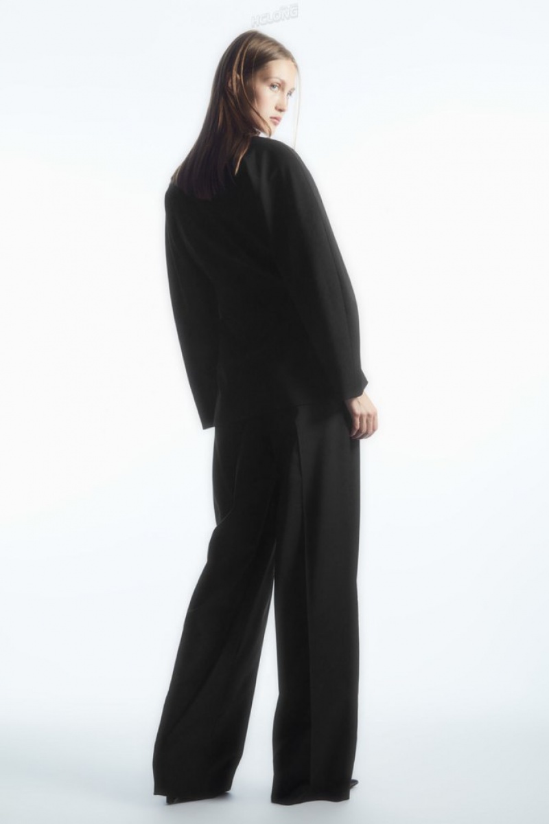 COS Wide-Leg Tailored Wool Pants Women's Pants Navy | XU51-P8AE