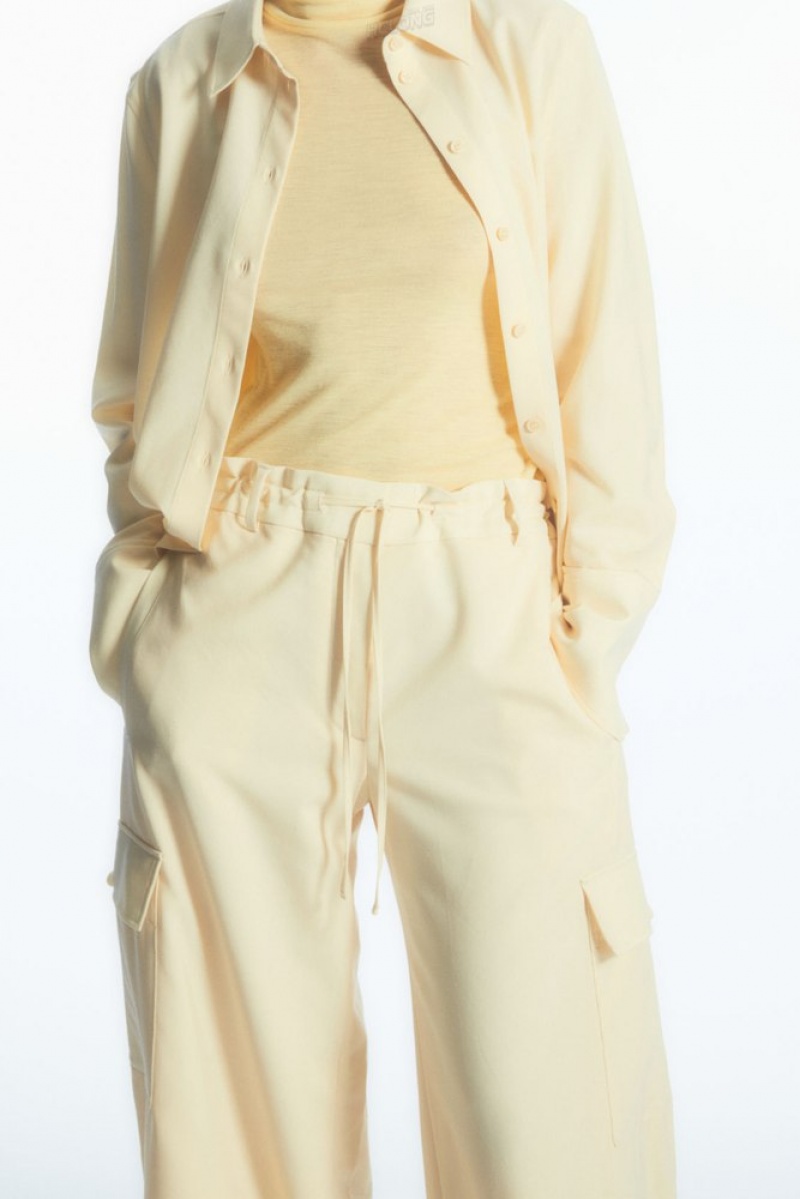 COS Wide-Leg Wool Cargo Pants Women's Pants Light Yellow | NW42-B4TP