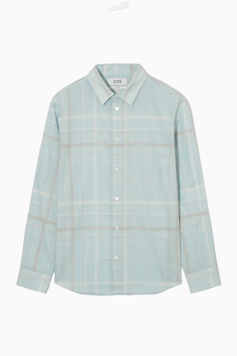 COS Windowpane-Checked Shirt Men's Shirts Beige / Checked | ZT61-F1KT