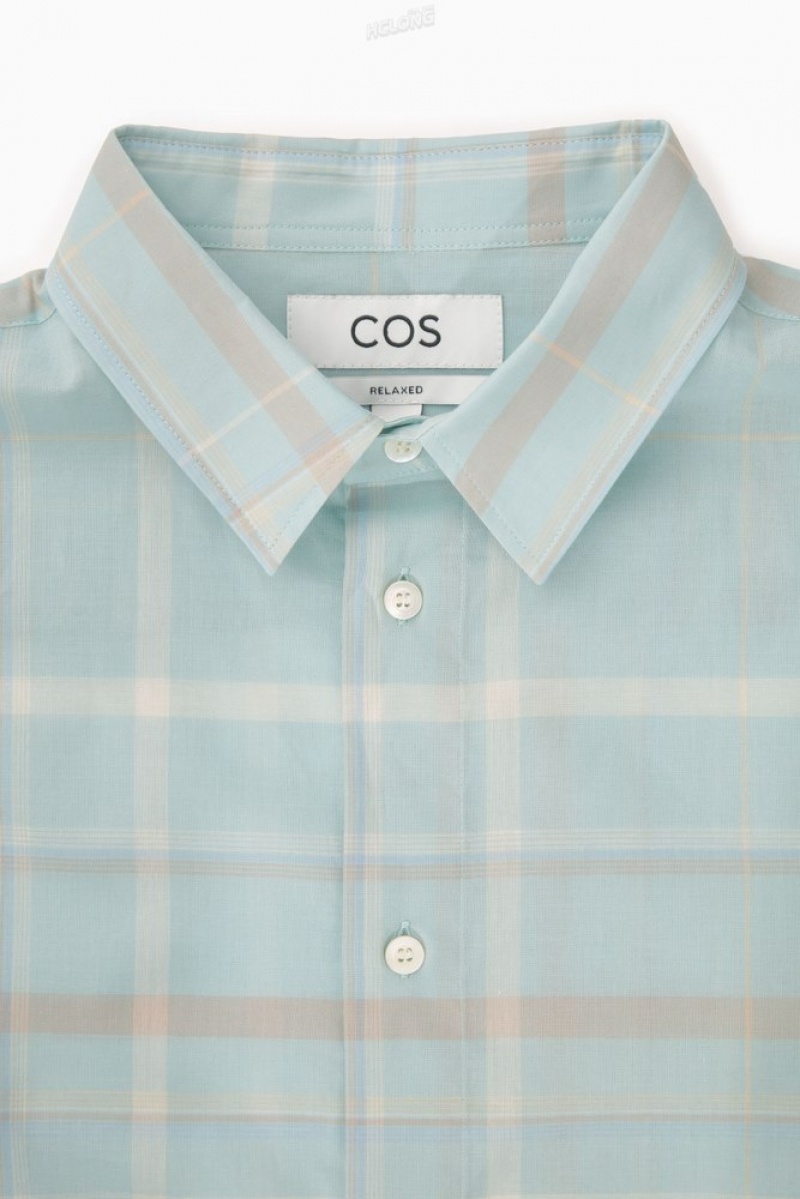 COS Windowpane-Checked Shirt Men's Shirts Beige / Checked | ZT61-F1KT