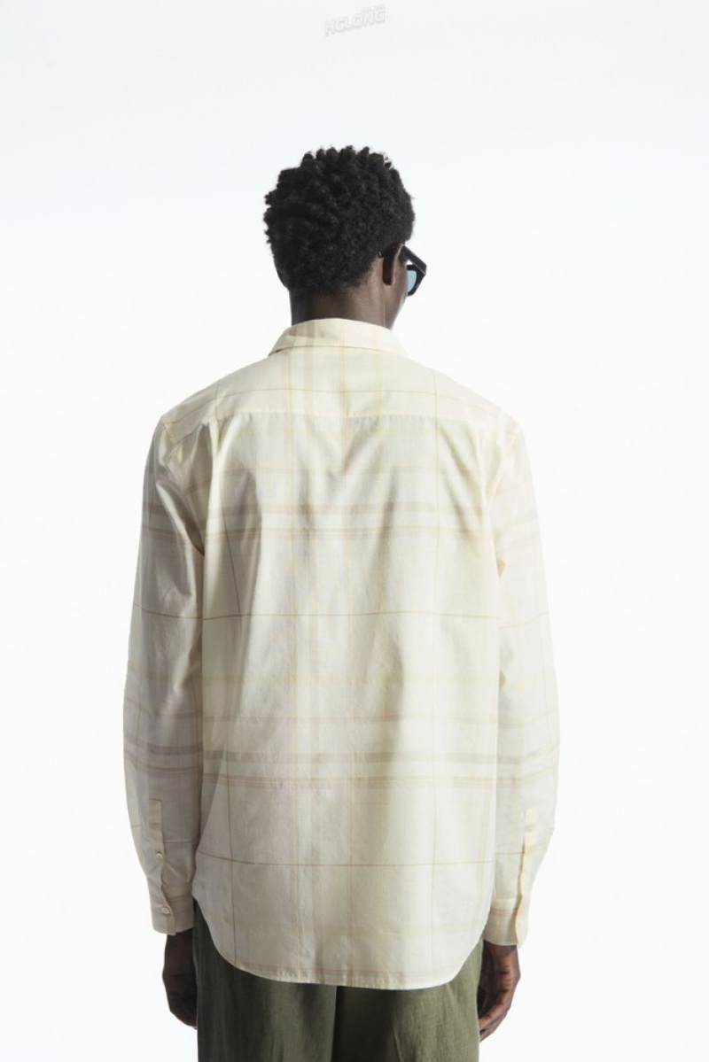 COS Windowpane-Checked Shirt Men's Shirts Beige / Checked | MU58-O4WU