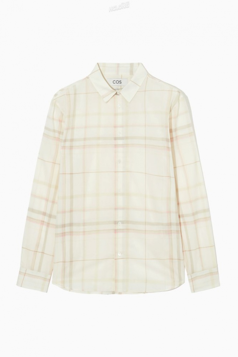 COS Windowpane-Checked Shirt Men's Shirts Beige / Checked | MU58-O4WU