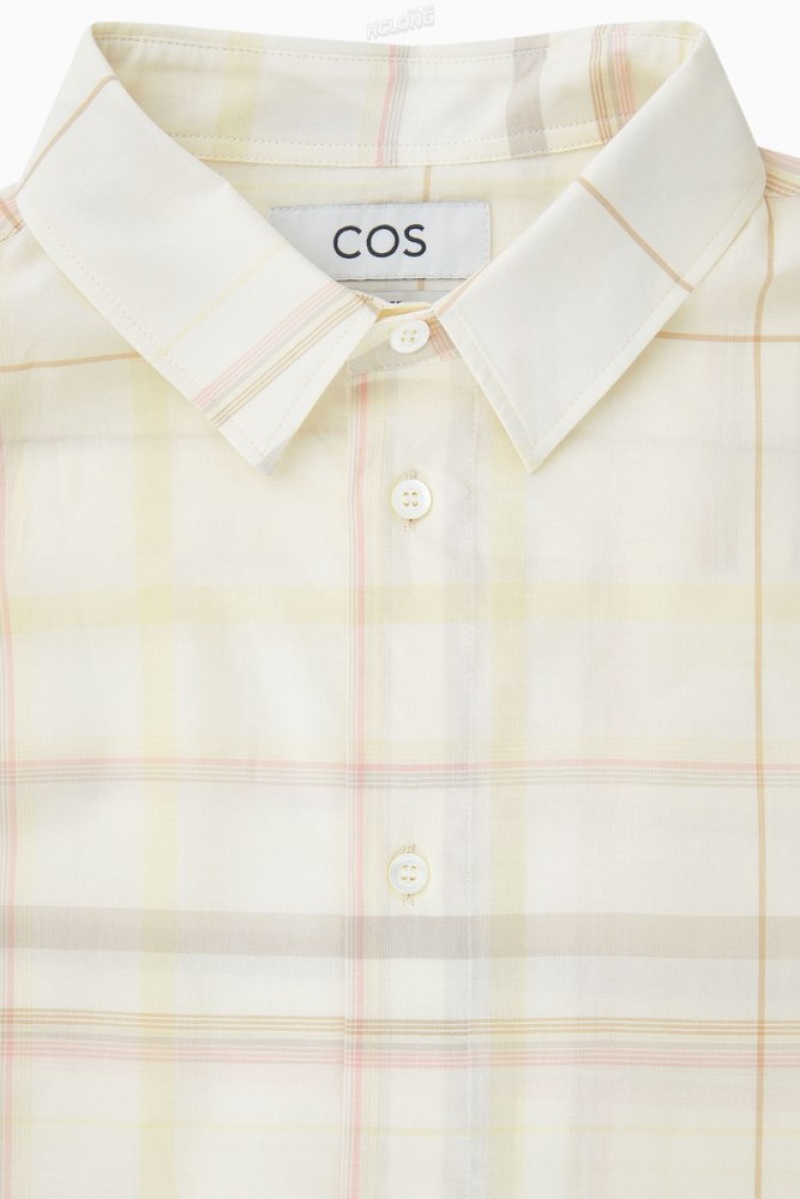 COS Windowpane-Checked Shirt Men's Shirts Beige / Checked | MU58-O4WU