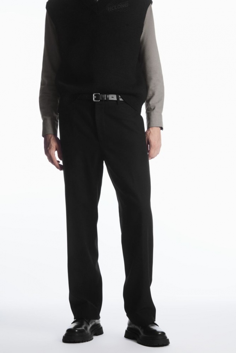 COS Wool-Blend Relaxed Tailored Pants Men's Pants Black | TS79-S6FB