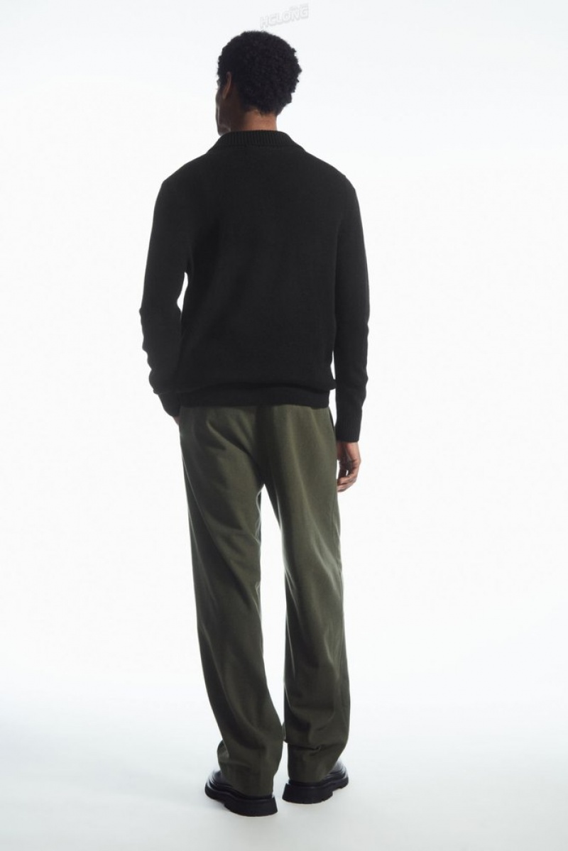 COS Wool-Blend Relaxed Tailored Trousers Men's Pants Black | QW70-T9OH