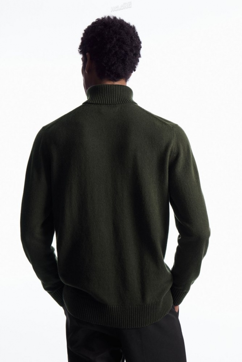 COS Wool-Cashmere Turtleneck Jumper Men's Knitwear Dark Green | LC60-V7YN