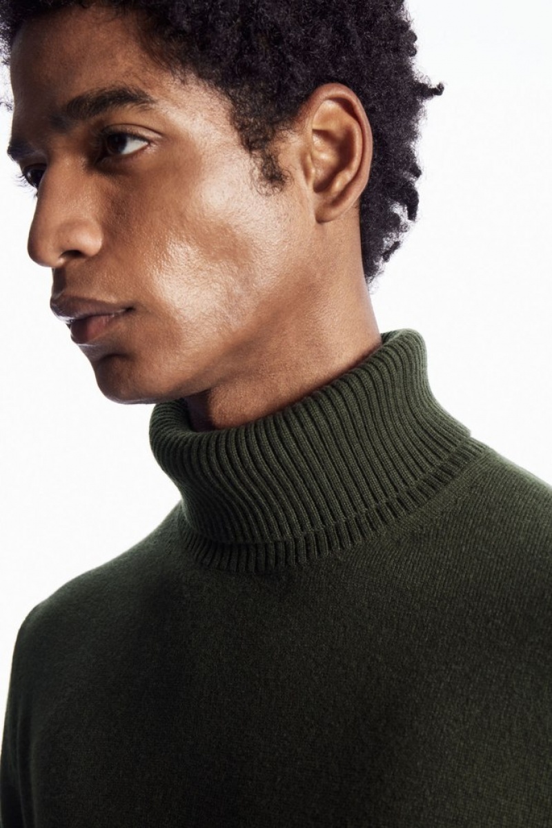 COS Wool-Cashmere Turtleneck Jumper Men's Knitwear Dark Green | LC60-V7YN