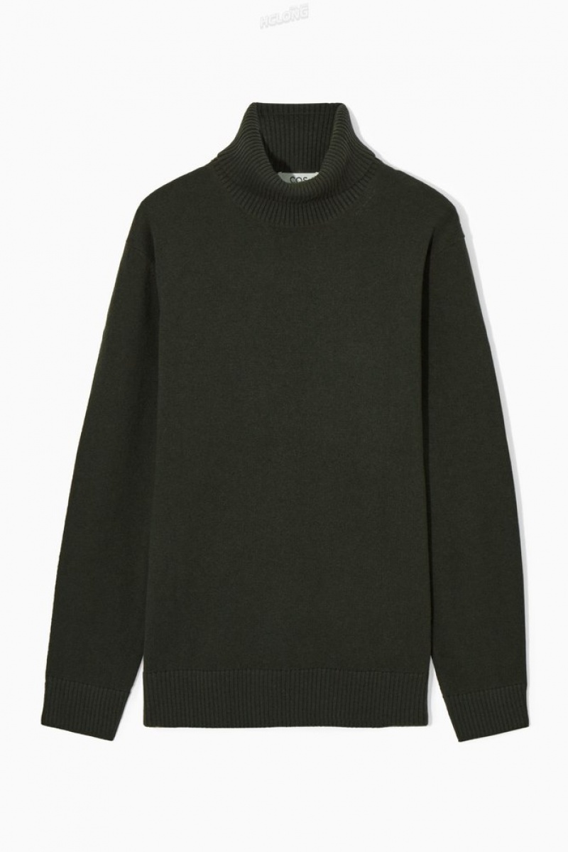 COS Wool-Cashmere Turtleneck Jumper Men's Knitwear Dark Green | LC60-V7YN