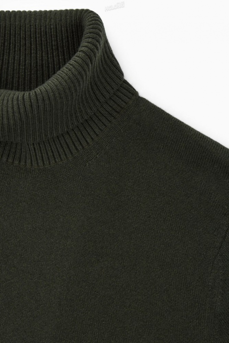 COS Wool-Cashmere Turtleneck Jumper Men's Knitwear Dark Green | LC60-V7YN