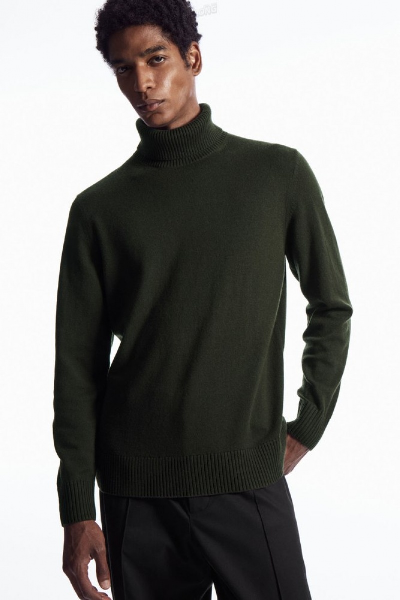 COS Wool-Cashmere Turtleneck Jumper Men\'s Knitwear Dark Green | LC60-V7YN