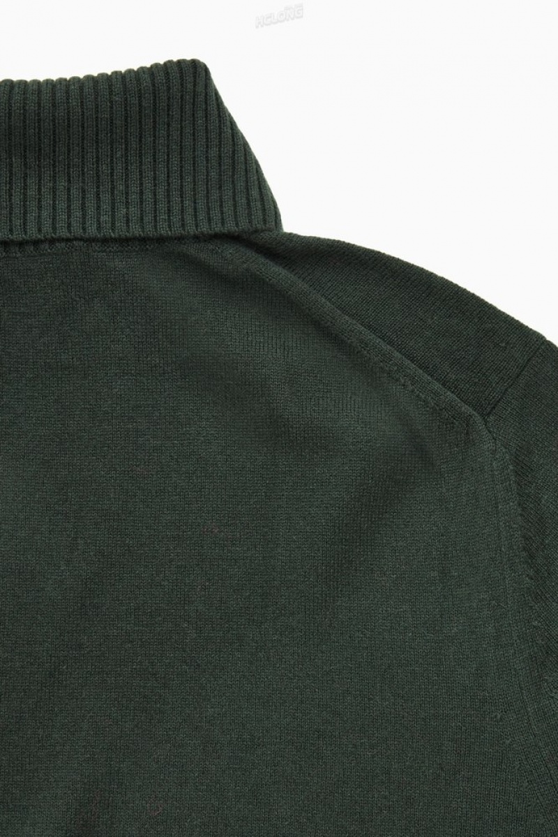 COS Wool-Cashmere Turtleneck Jumper Men's Knitwear Dark Green | OO62-T6QW