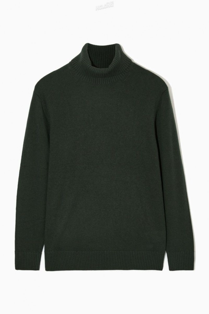 COS Wool-Cashmere Turtleneck Jumper Men\'s Knitwear Dark Green | OO62-T6QW