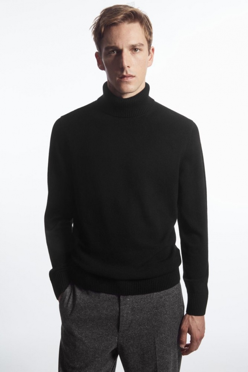 COS Wool-Cashmere Turtleneck Jumper Men's Knitwear Dark Green | FU05-S4TF