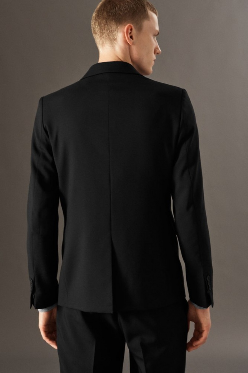 COS Wool-Hopsack Blazer - Slim Men's Blazers Black | AF48-U5DU