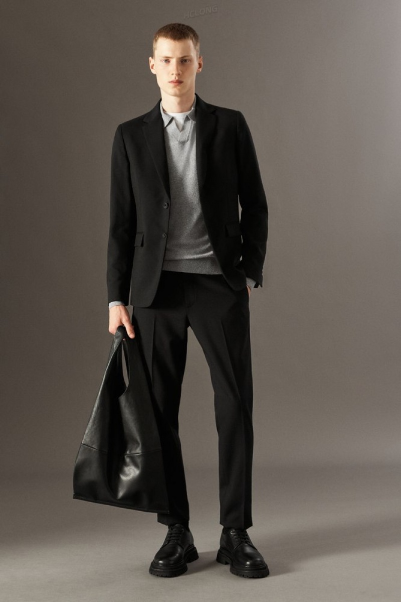 COS Wool-Hopsack Blazer - Slim Men's Blazers Black | AF48-U5DU