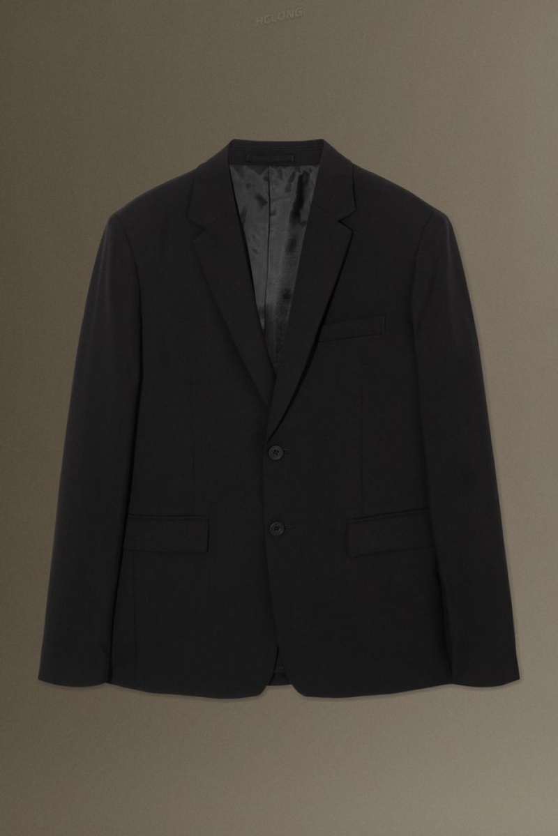 COS Wool-Hopsack Blazer - Slim Men's Blazers Black | AF48-U5DU