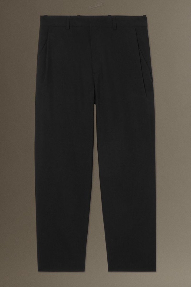 COS Wool-Hopsack Pants - Wide Men's Suit Pants Black | QL52-O7IU