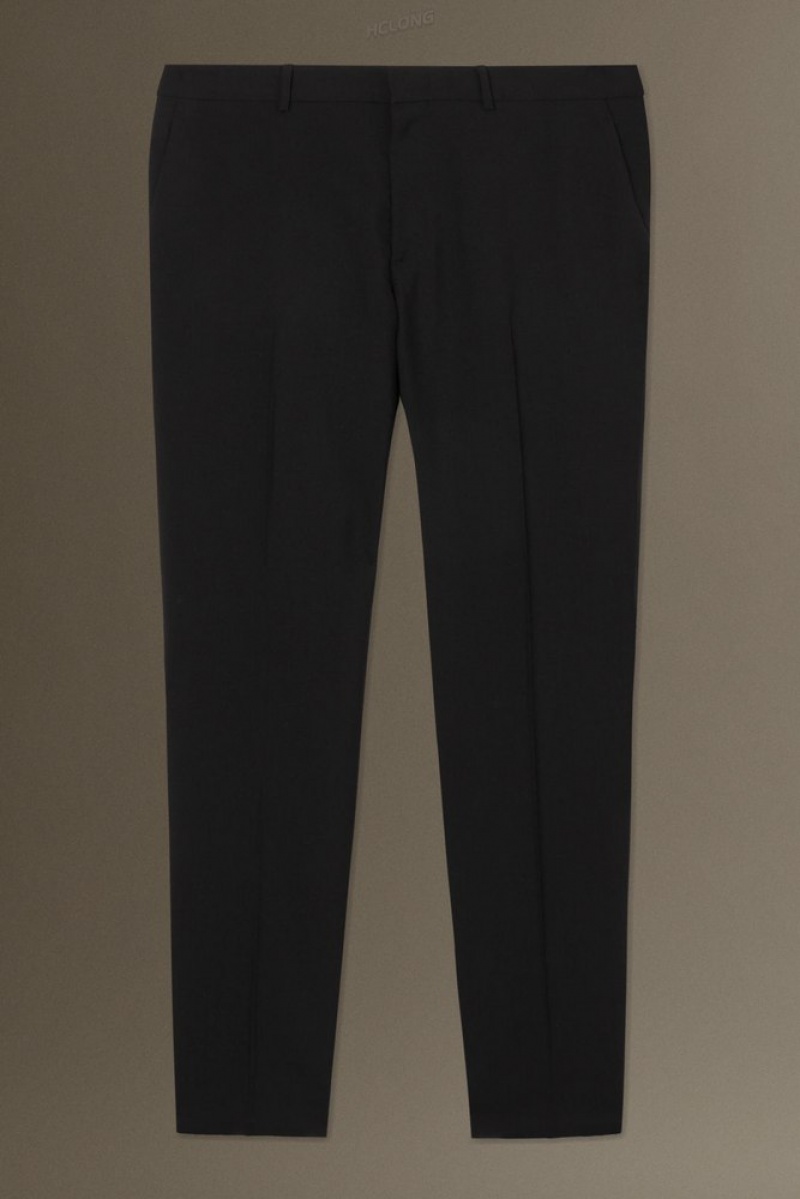 COS Wool-Hopsack Trousers - Slim Men's Suit Pants Black | OG18-B5UF