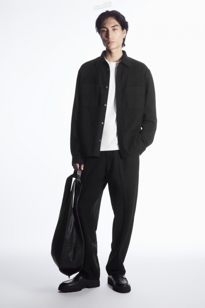 COS Wool-Jersey Overshirt Men's Shirts Black | YP04-C6PB